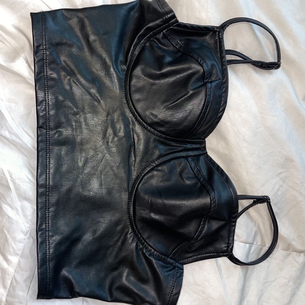 Black leather crop tank top in a size small